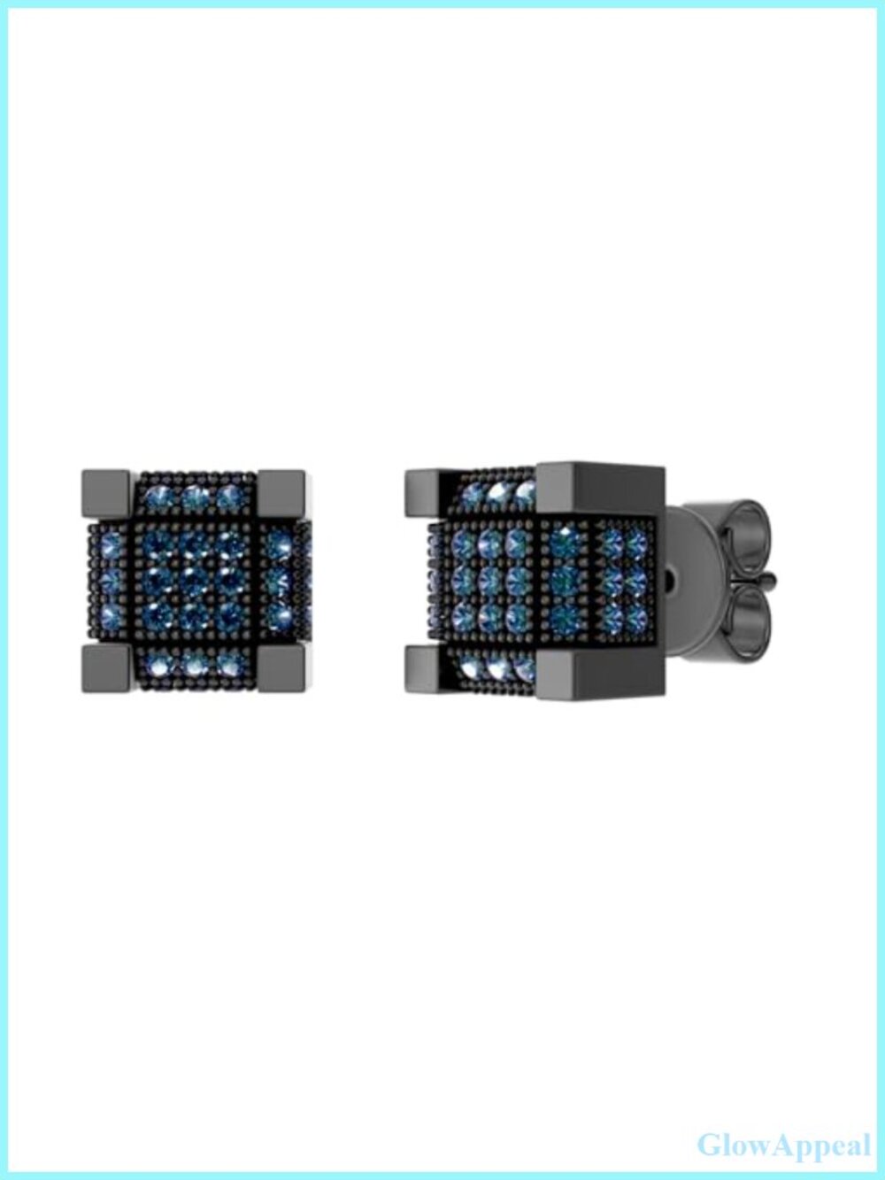 Black Plated 925 Sterling Silver Blue Diamond Stud Earrings Unisex